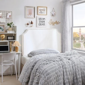 image:imageDormCo FullFull XL  Bevel Tacked Plush Outlet Headboard with Legs  White with Silver Rivets Essential Dorm Supplies for College Freshmen Necessities