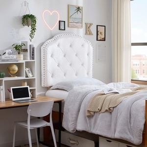 image:imageDormCo Tavira Allure Left Side Outlet Headboard with Legs White  Bevel Tufted Rivet Essential Dorm Supplies for College Freshmen Necessities