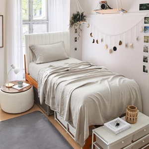 image:imageDark Sky Reserve  Portugal Made 100 Linen Twin XL Sheet Set Stone Taupe  Experience Coma Worthy Sleep with High Quality BeddingTwin XL