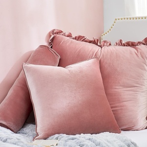 image:imageDormCo Rainha Velvet Dutch Ruffled Euro amp Bolster Pillow Set  Calm Pink  Dorm Supplies for College Freshmen Essentials