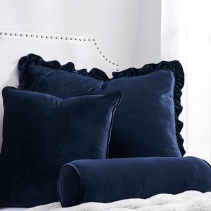 image:imageDormCo Rainha Velvet Dutch Ruffled Euro amp Bolster Pillow Set  Navy  Dorm Supplies for College Freshmen Essentials