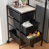 image:imageDormCo Suprima Storage Carts 4 Drawer Woodtop Shelf  BlackRoyal Oak Top  Essential Dorm Supplies for College Freshmen NecessitiesBlack  Royal Oak Top
