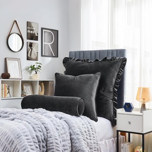 image:imageDormCo Rainha Velvet Dutch Ruffled Euro amp Bolster Pillow Set  Gray  Dorm Supplies for College Freshmen Essentials