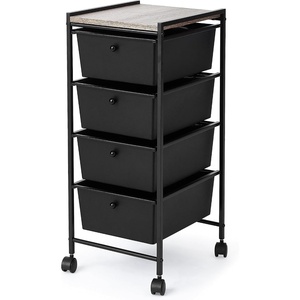 image:imageDormCo Suprima Storage Carts 4 Drawer Woodtop Shelf  BlackRoyal Oak Top  Essential Dorm Supplies for College Freshmen NecessitiesBlack  Royal Oak Top