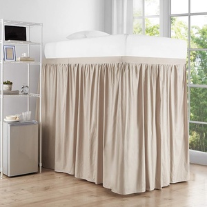 image:imageExtended Dorm Sized Cotton Bed Skirt Panel with Ties 3 Panel Set  Sepia Beige for Raised or lofted beds